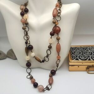 Mediterranean‎ marbled gemstone jumble necklace N3101 layering jewelry